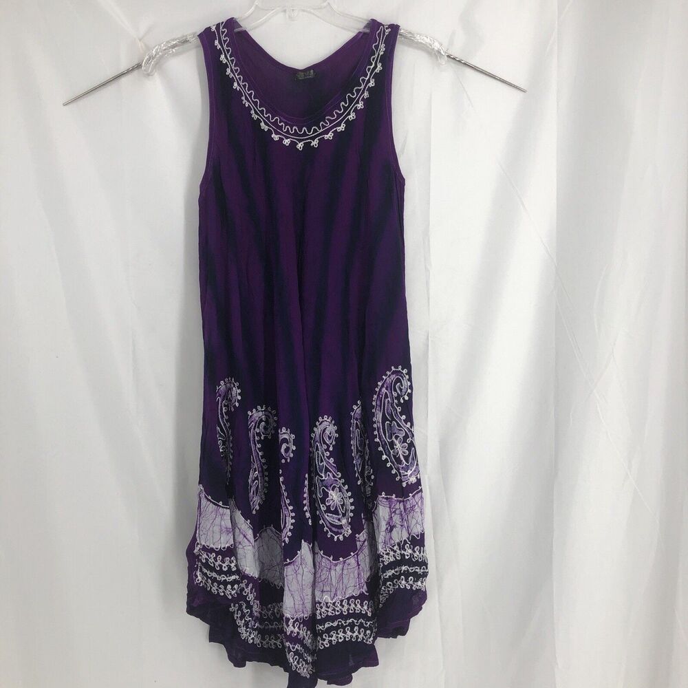 Beach Coverup One Size Womens Purple Batik Long V-Neck